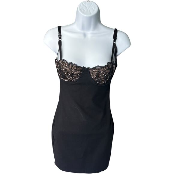 Brand Black Bustier Mesh Mini Dress Bodycon Adjustable Straps Y2K - Picture 1 of 3